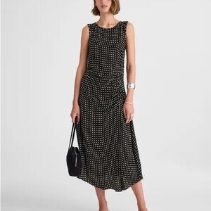 Asymmetrical Ruched Midi Dress in Dot